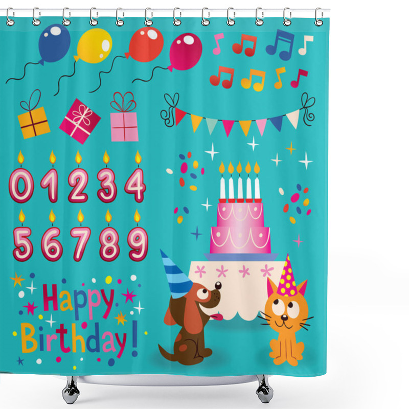 Personality  Happy Birthday Design Elements Set Shower Curtains