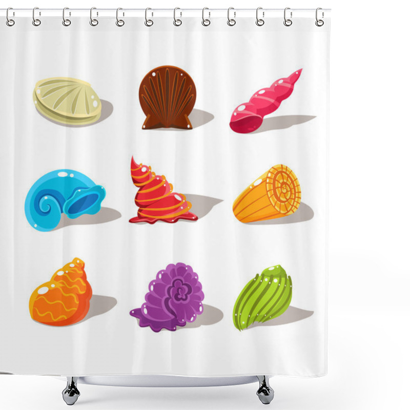 Personality  Sparkling Cartoon Sea Shells. Vector Illustration Set Shower Curtains