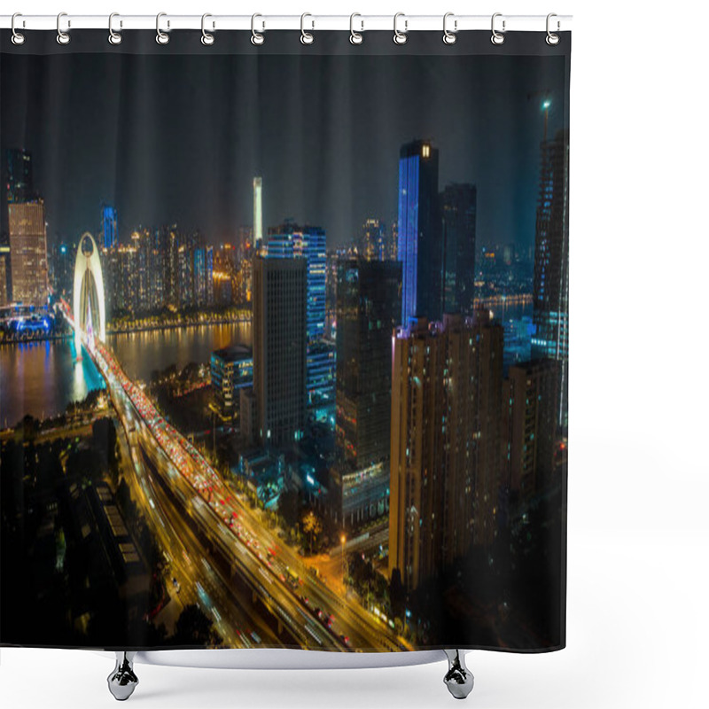 Personality  Aerial View Of Night Landscape In Guangzhou City, China Shower Curtains