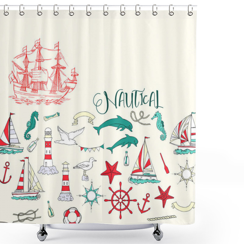 Personality  Nautical Background With Sailing Vessels Shower Curtains