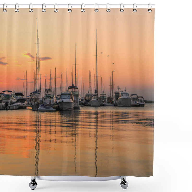 Personality  Panoramic Evening View Of The Seaport At Sunset Shower Curtains