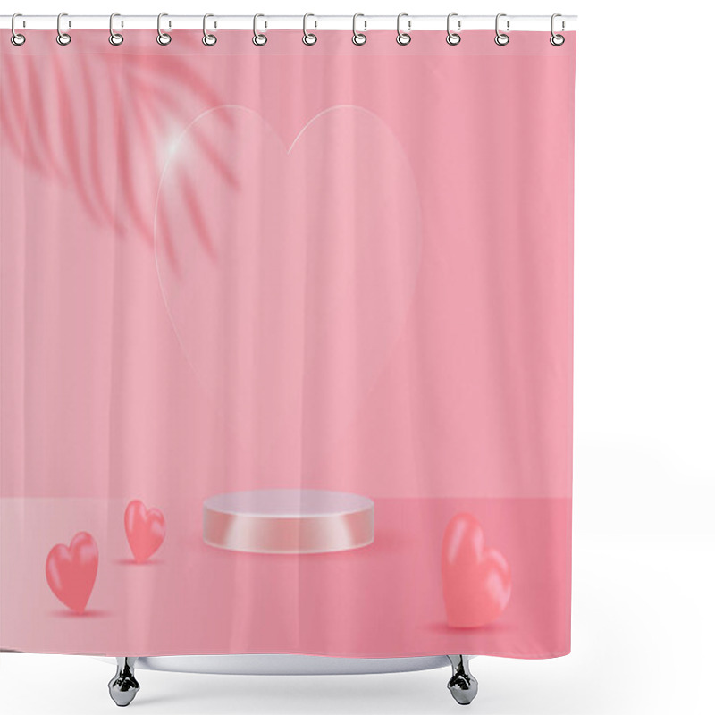 Personality  Podium Display Product Happy Valentine's Day Banners, Realistic Style Minimalist. Premium Vector Shower Curtains