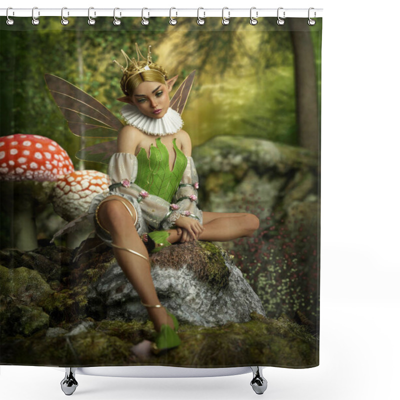 Personality  3d Computer Graphics Of A Little Fairy With Wings And A Crown On Her Head Shower Curtains