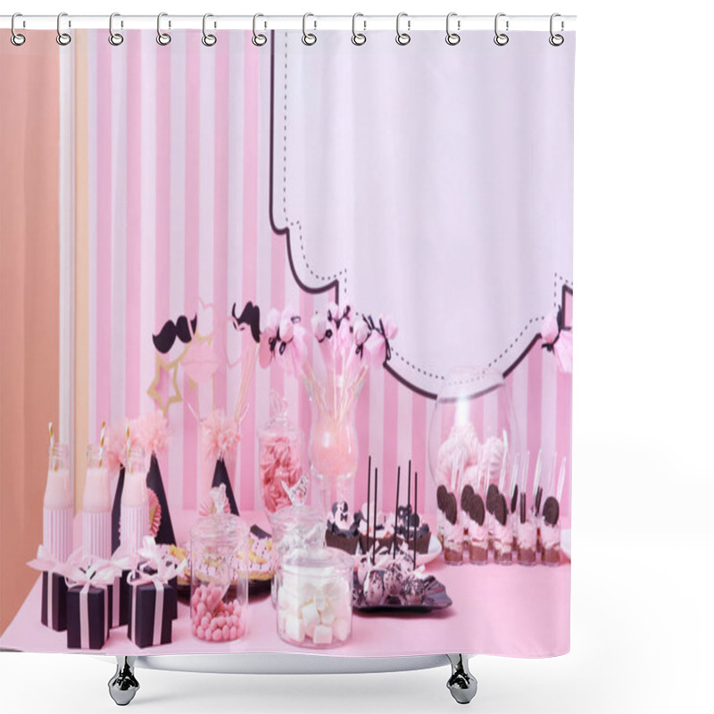 Personality  Table With Tasty Sweets Shower Curtains