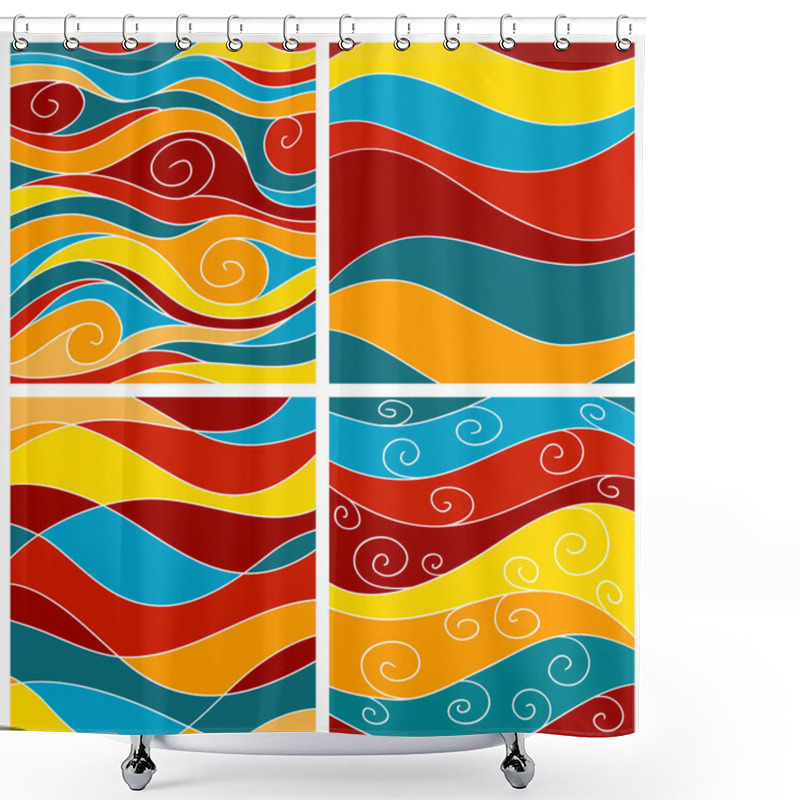 Personality  Set Of Sea Waves Background Shower Curtains