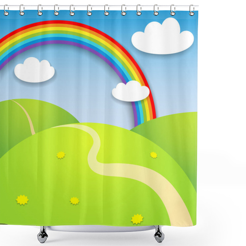 Personality  Beautiful Summer Landscape With Rainbow Shower Curtains