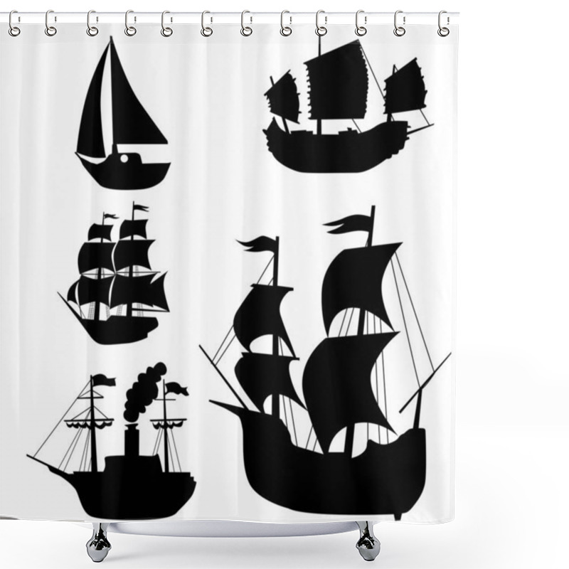 Personality  Set Of Silhouettes Of Classical Sailing Boats Shower Curtains