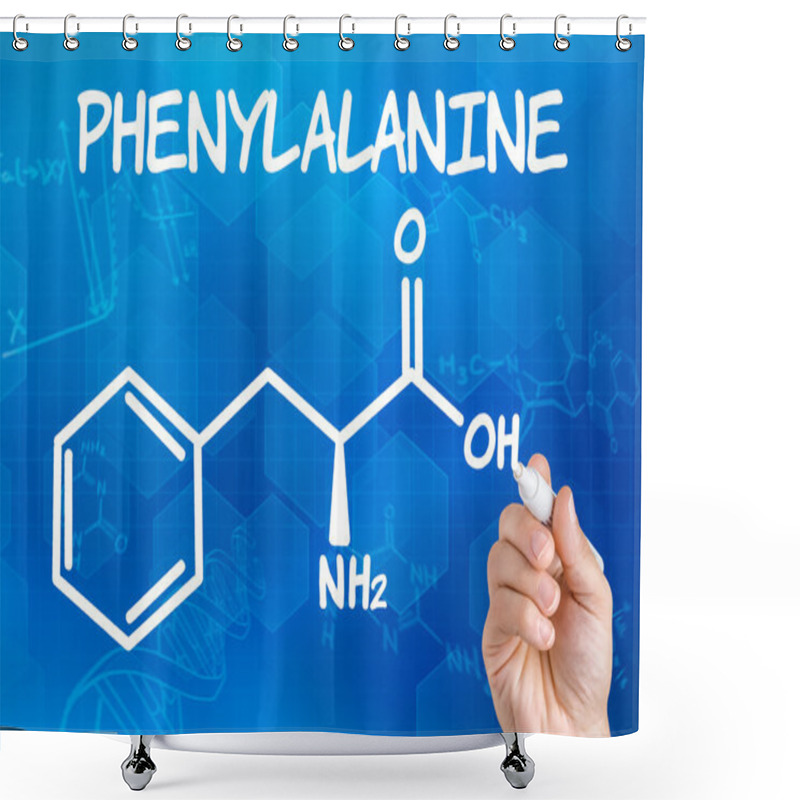 Personality  Hand With Pen Drawing The Chemical Formula Of Phenylalanine Shower Curtains