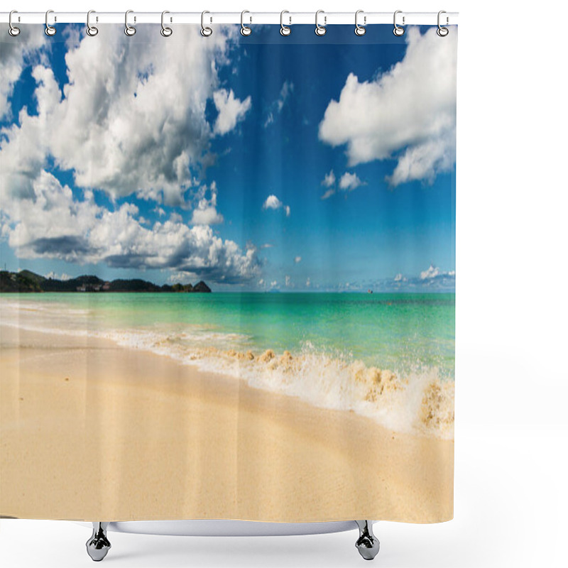 Personality  Caribbean Beach With White Sand, Deep Blue Sky And Turquoise Water Shower Curtains