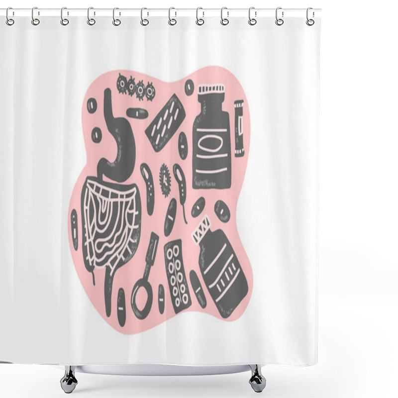 Personality  Probiotic Vector Concept Illustration. Gut Flora. Shower Curtains