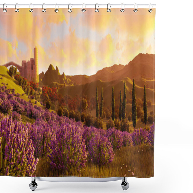 Personality  Lavender Fields Landscape 3d Rendering Shower Curtains