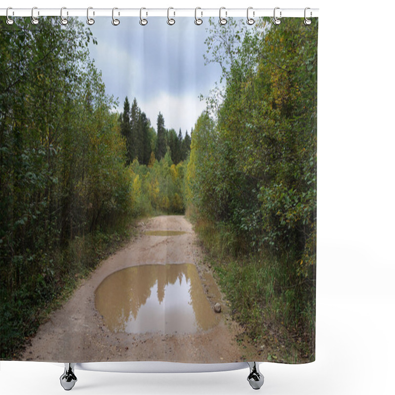 Personality  Dirt Road With Mud And Big Puddles After Rain Shower Curtains