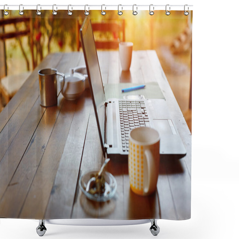 Personality  Laptop Computer And Coffee In The Garden Shower Curtains