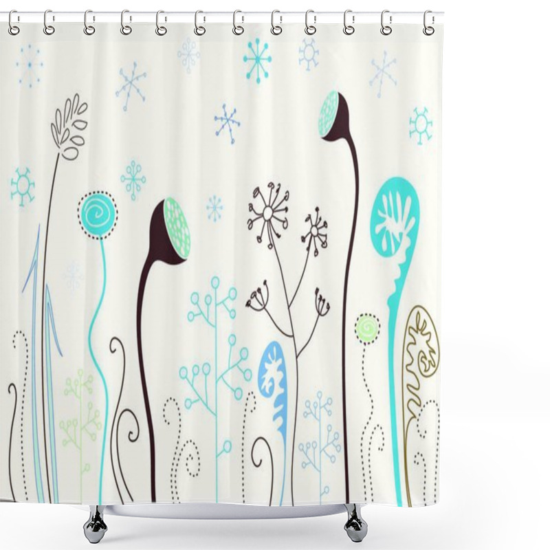 Personality  Cute Winter Flowers With Snowflakes Shower Curtains