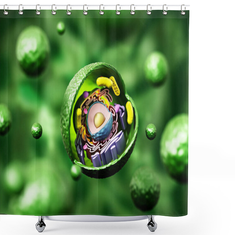 Personality  Animal Cell Anatomy On Green Background. 3D Illustration Shower Curtains