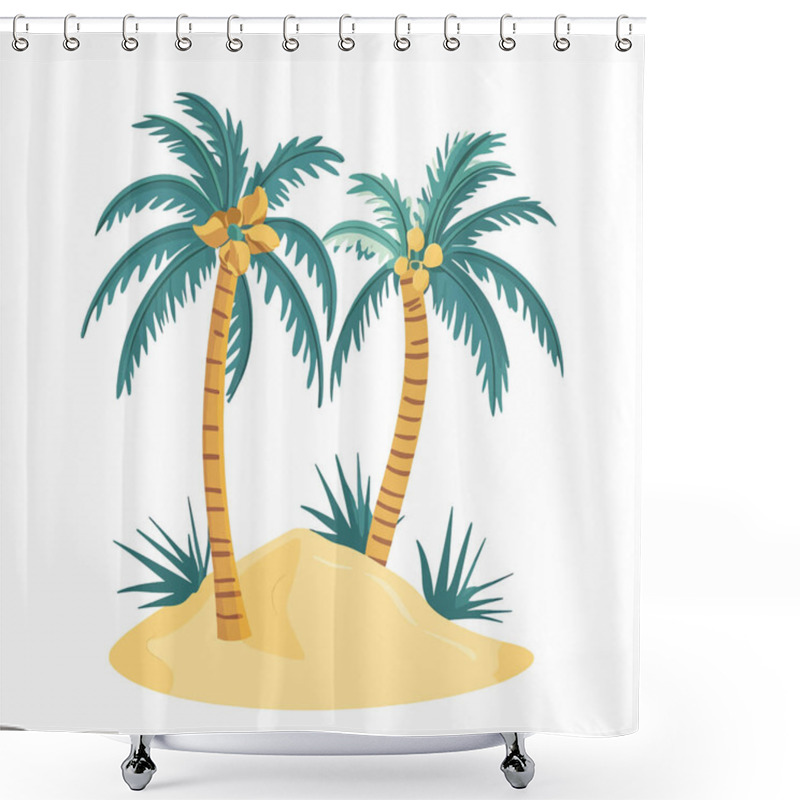 Personality   Minimal Flat A Playful Beach-themed Christmas With Palm Trees And Sand. Flat Vector Shower Curtains