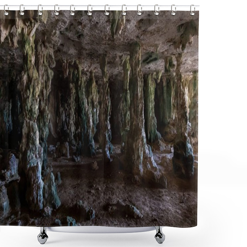 Personality  Closeup Shot Of An Ancient Cave Full Of Mystery In  Bonaire, Caribbean Shower Curtains