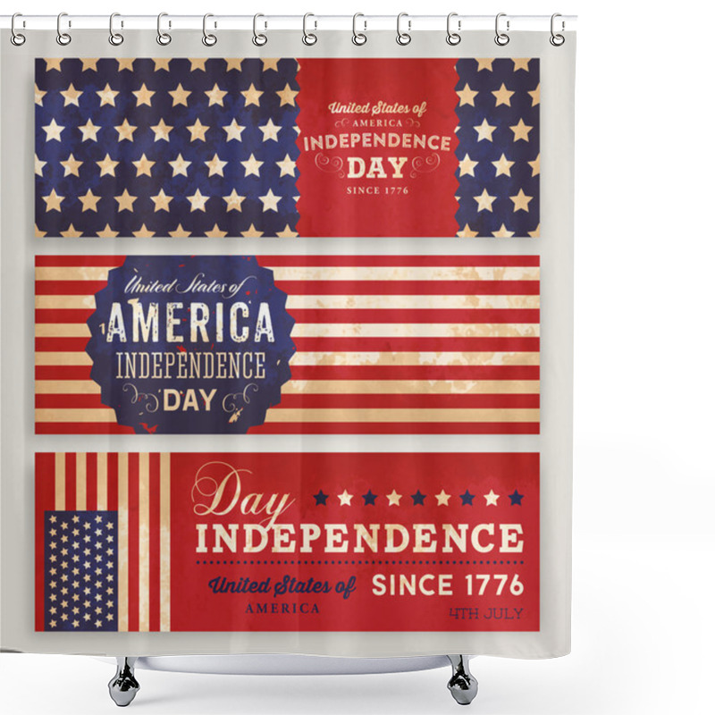 Personality  American Flag Banners Set Shower Curtains