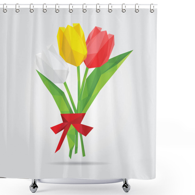 Personality  Polygonal Flowers. Polygonal Tulips In Vector Shower Curtains