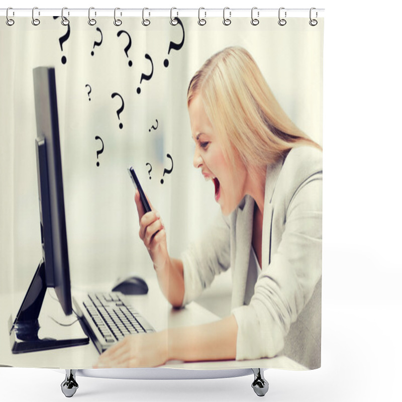 Personality  Angry Woman With Phone Shower Curtains