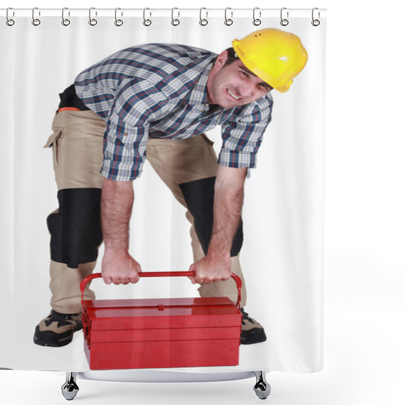 Personality  Builder Struggling To Lift Heavy Tool Box Shower Curtains