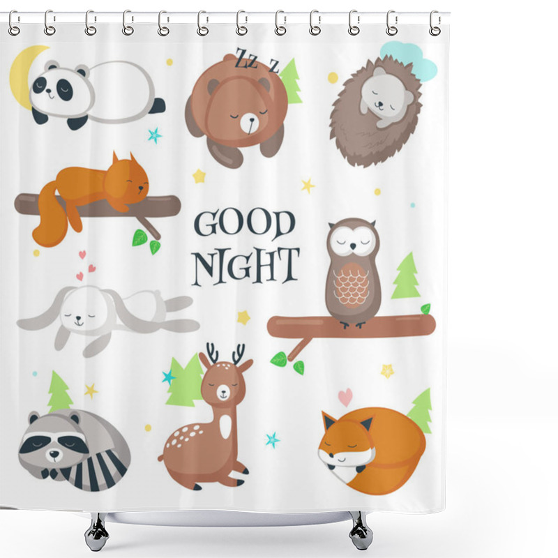 Personality  Cute Sleeping Wild Animals Vector Icon Set Shower Curtains