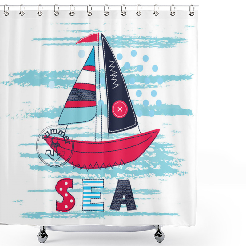 Personality  Background With Cute Abstract Ship Shower Curtains