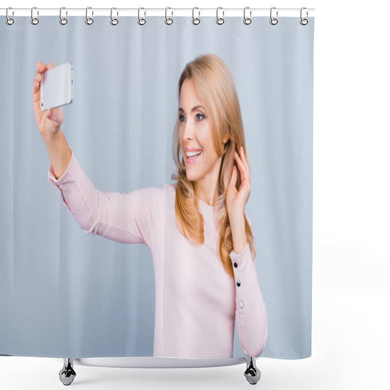 Personality  Close Up Portrait Of Cheerful Delightful Lovely Cute Beautiful C Shower Curtains