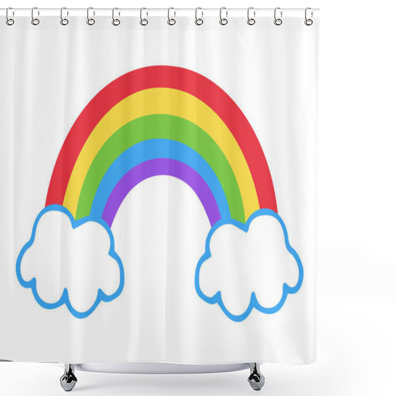 Personality  Colorful Rainbow Icon, Vector Illustration Doodle Drawing. Cartoon Rainbow With Two Clouds. Shower Curtains