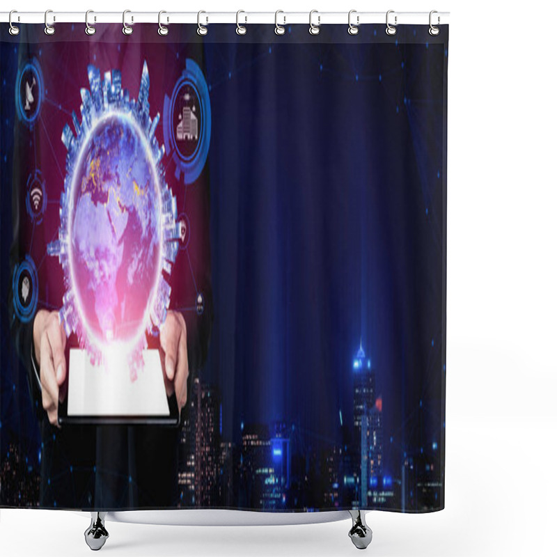 Personality  5G Communication Technology Wireless Internet Network For Global Business Growth, Social Media, Digital E-commerce And Entertainment Home Use. Shower Curtains