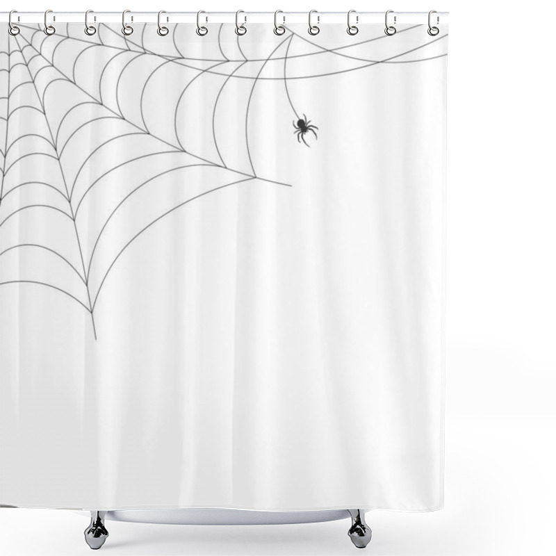 Personality  White Background With Cobweb And Spider. Insects. Illustration, Background With Copy Space, Vector Shower Curtains