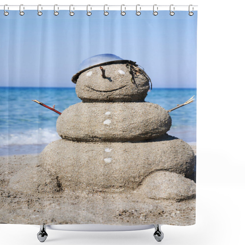 Personality  Snowman Made Out Of Sand. Holiday Concept Can Be Used For New Ye Shower Curtains