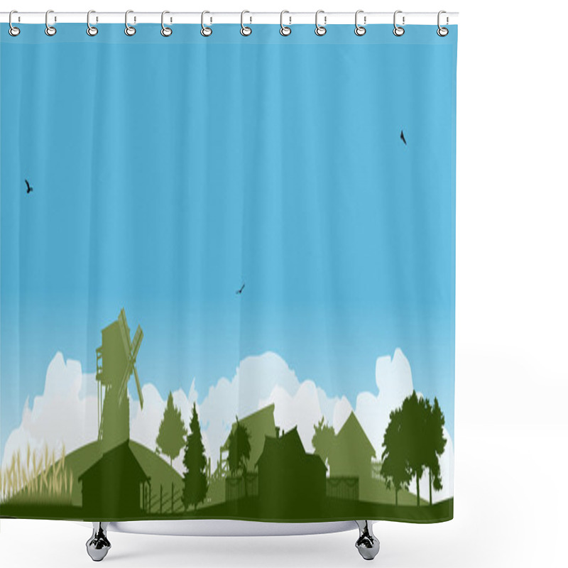 Personality  Golden Wheat Field Near Village Shower Curtains