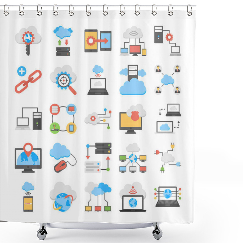 Personality  Web Hosting And Cloud Computing Flat Vector Icons  Shower Curtains