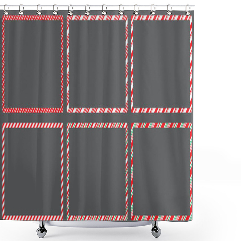 Personality  Candy Cane  Frames  Set Christmas. Collection Of Xmas Striped Border With Copyspace. Rectangle Background For Banner Or Christmas Card. Vector, Holiday Wallpaper Illustration.  Shower Curtains