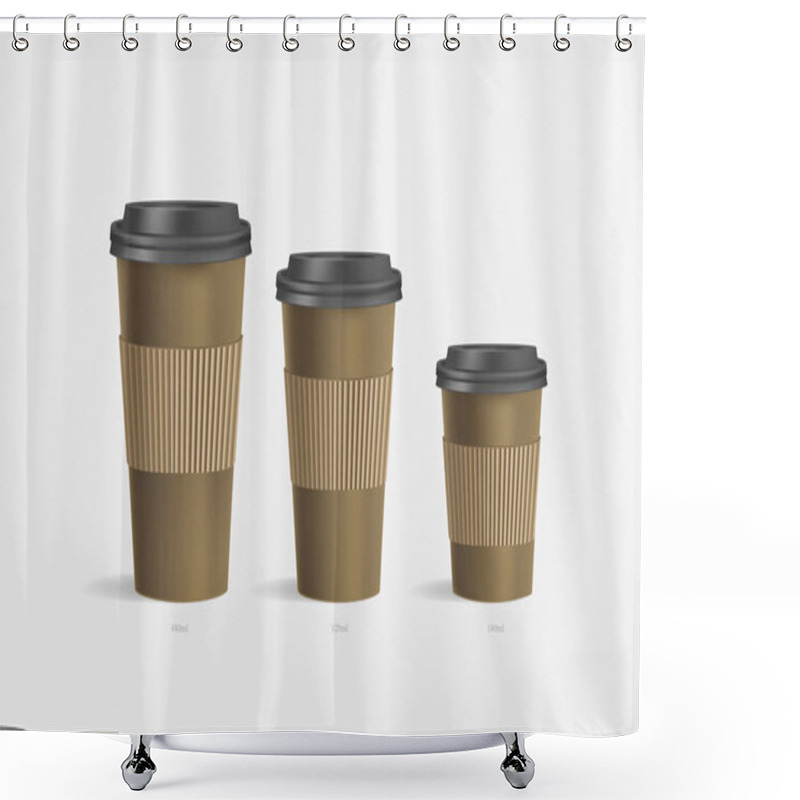 Personality  3 Brown Coffee Cups Mockup On Grey Background Shower Curtains