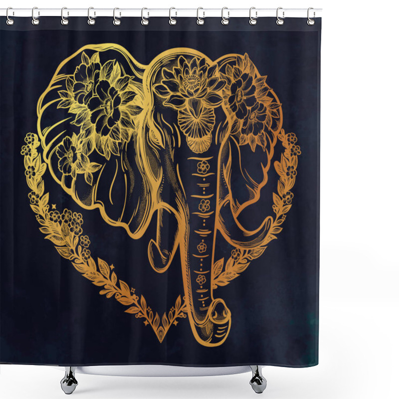 Personality  Decorative Vector Elephant With Flowers Shower Curtains