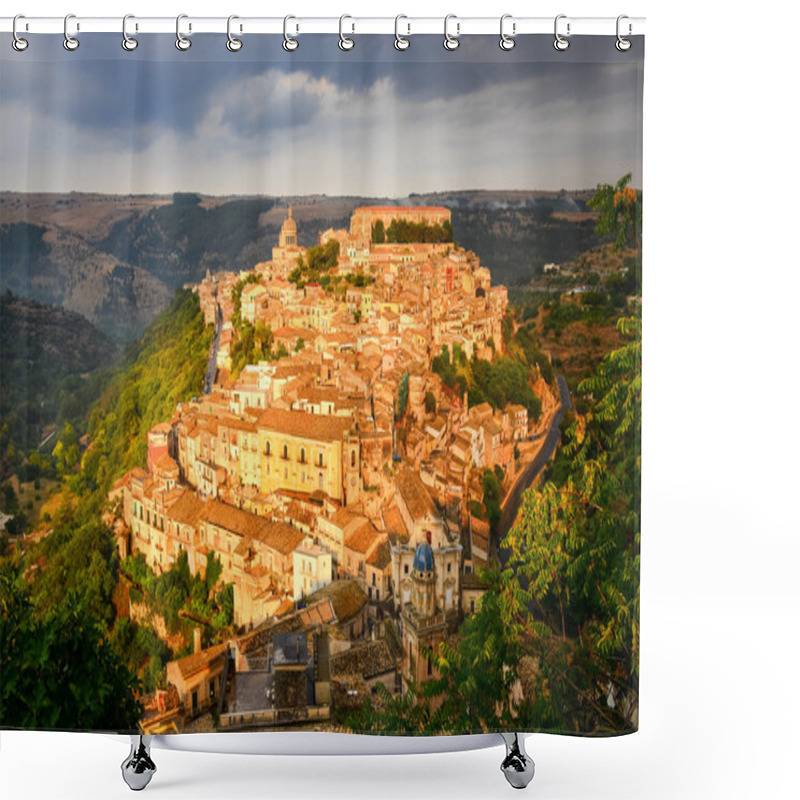 Personality  View Of Beautiful Village Ragusa At Sunset, Sicily Shower Curtains