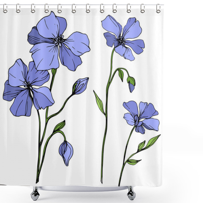 Personality  Vector Blue Flax Floral Botanical Flower. Wild Spring Leaf Wildflower Isolated. Engraved Ink Art. Isolated Flax Illustration Element On White Background. Shower Curtains