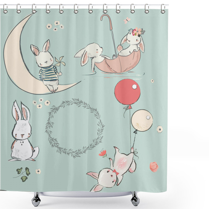 Personality  Set With Cute Hares Shower Curtains