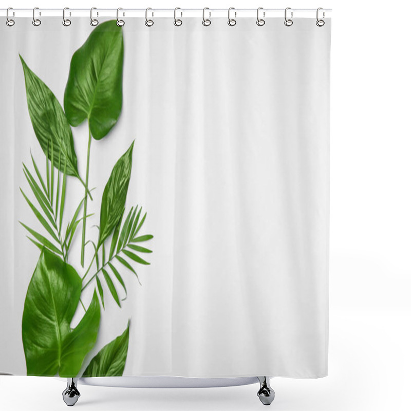 Personality  Tropical Leaves On White   Shower Curtains