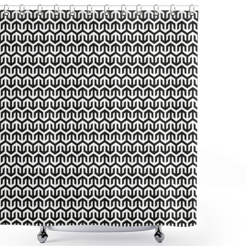 Personality  Seamless Abstract Interlocking Geometric Background Texture Pattern In Black And White Shower Curtains