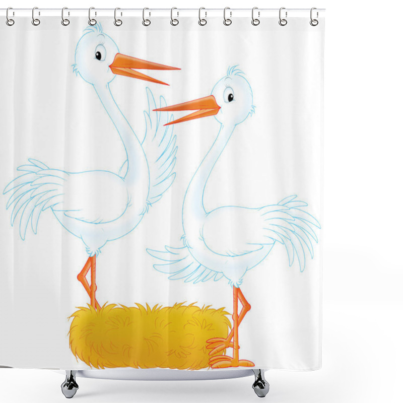 Personality  Nest Of White Storks Shower Curtains