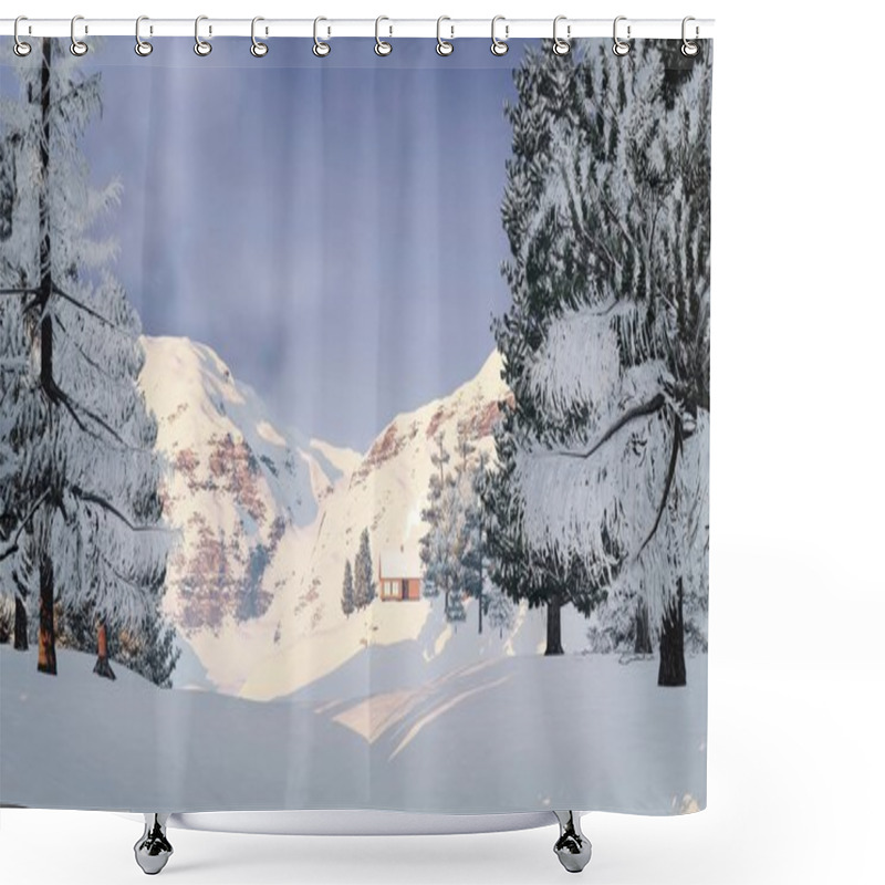 Personality  Little Cabin In The Snowy Mountains Shower Curtains