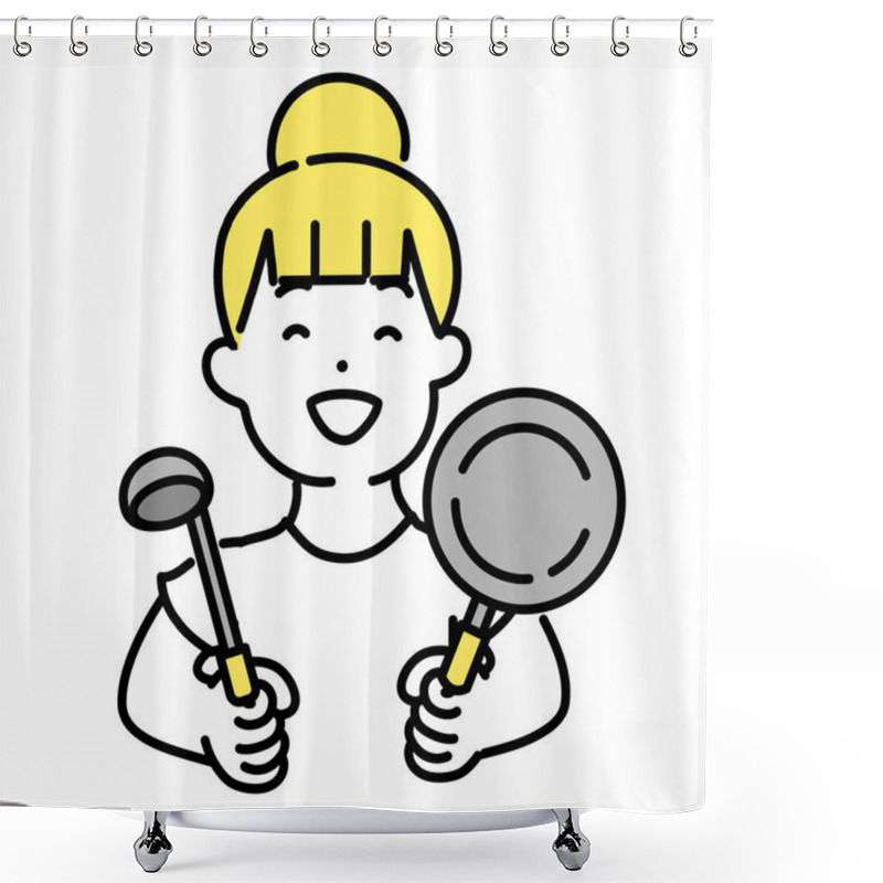 Personality  Illustration Series Of Cute Person _ Female In Casual Clothes _ Cooking Shower Curtains