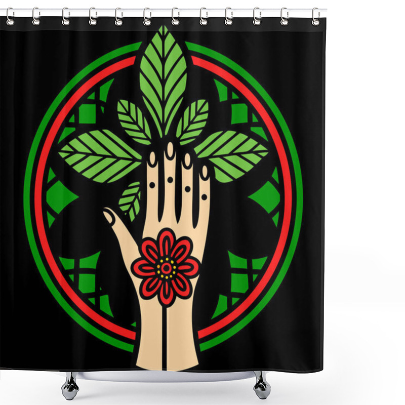 Personality  Minimalist Hand Mehndi Design With Floral Mandala Pattern Vector Illustration Shower Curtains