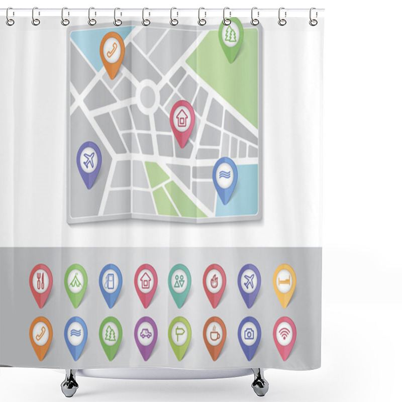 Personality  Mapping Pins Icons Travel Shower Curtains