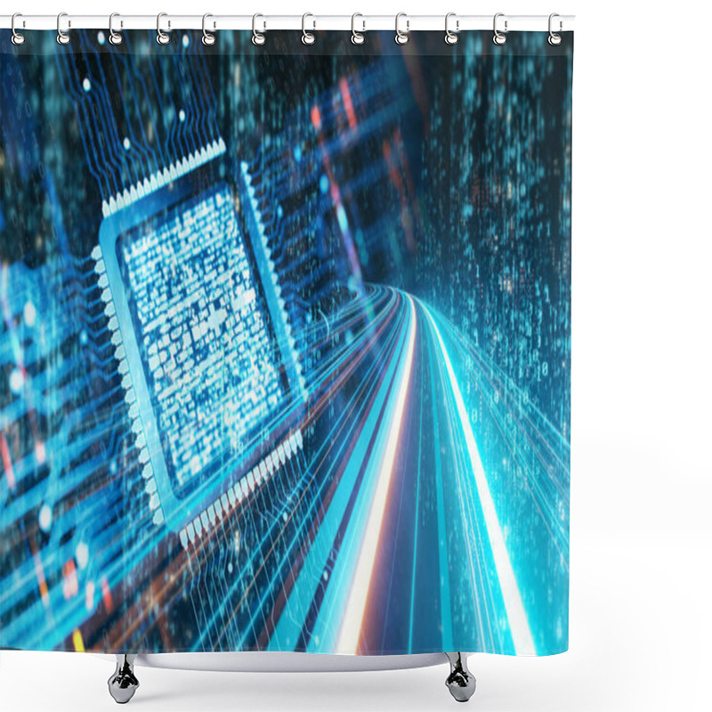 Personality  Server Chipset Parses Data To Cyberspace, Communication, Connectivity, Data Transformation Concept Shower Curtains