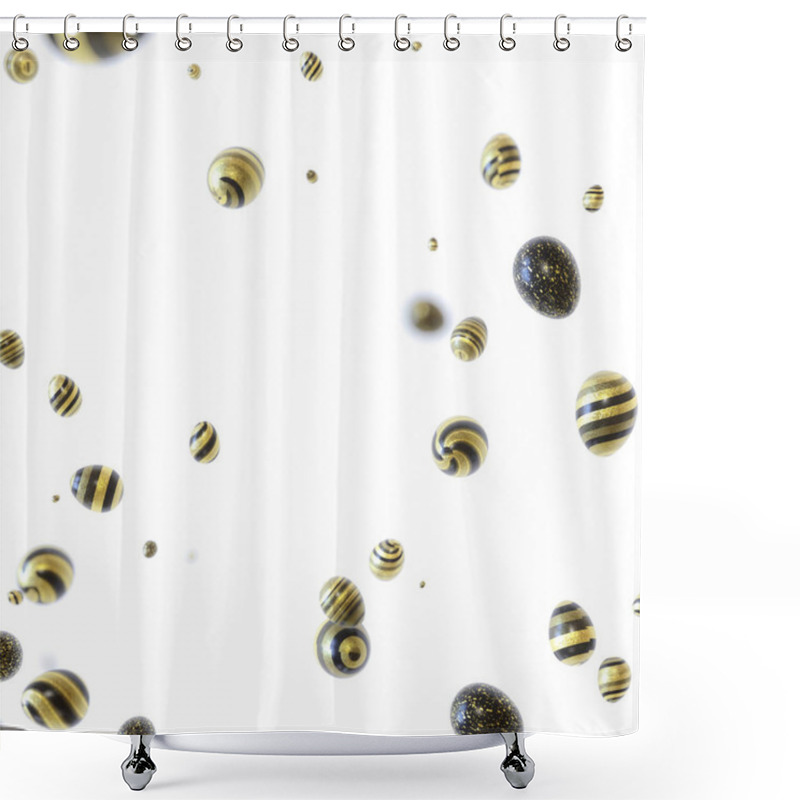 Personality  Striped Black And Golden Easter Eggs In White Shower Curtains