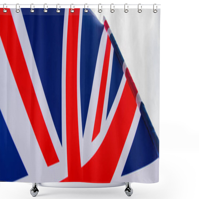 Personality  Close Up View Of National Flag Of United Kingdom With Red Cross Against Sky, Banner Shower Curtains